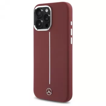 Mercedes-Benz Silikona Maciņš iPhone 16 Pro Max 6,9 inch Sarkans ar Baltu Svītru MagSafe