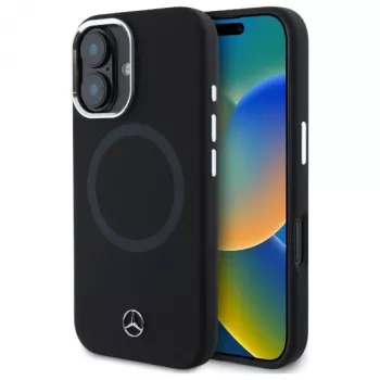 Mercedes-Benz MEHMP16S23SUTTK iPhone 16 6,1 inch melns silikona cietais vāciņš ar tonālo logotipu un MagSafe