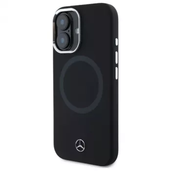 Mercedes-Benz MEHMP16S23SUTTK iPhone 16 6,1 inch melns silikona cietais vāciņš ar tonālo logotipu un MagSafe