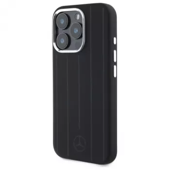 Mercedes-Benz iPhone 16 Pro Max 6,9 inch Silicone Hard Case ar Vertikālām Toņu Svītrām un MagSafe - Melns