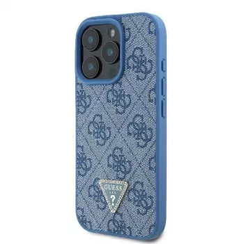 Guess GUHCP16LP4TDSCPB iPhone 16 Pro 6,3 inch Blue Leather Hard Case with Metal Logo, Rhinestones and Crossbody Strap