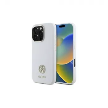 Guess GUHCP16LM4DGPH iPhone 16 Pro 6,3 inch White Silicone Hardcase with Rhinestone Logo 4G