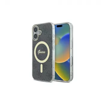 Guess GUHMP16SH4STK Cietais vāciņš Apple iPhone 16 6,1 collu Melns IML 4G MagSafe