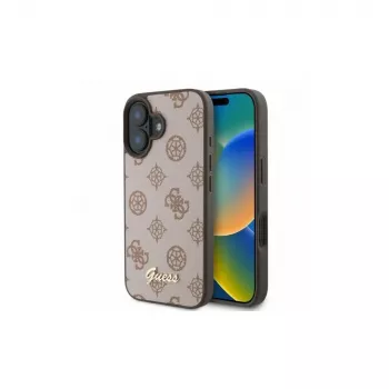 Guess Peony Script MagSafe Maciņš iPhone 16 (Brūns)