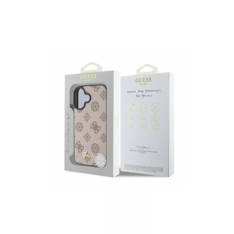 Guess Peony Script MagSafe Maciņš iPhone 16 (Brūns)