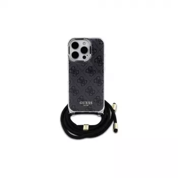 Guess GUHCP16LHC4SEK iPhone 16 Pro cietais maciņš ar krusta siksnu 4G print Black
