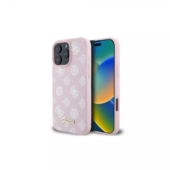 Guess GUHMP16LPGPYSP iPhone 16 Pro 6,3 collu rozā cietais vāciņš Peony Script Logo MagSafe