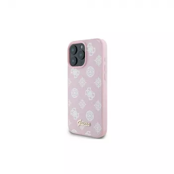 Guess GUHMP16LPGPYSP iPhone 16 Pro 6,3 collu rozā cietais vāciņš Peony Script Logo MagSafe