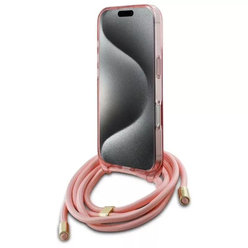 Guess GUHMP16SHCTSGNSP iPhone 16 6,1 inch Pink Hardcase Crossbody Cord Script MagSafe