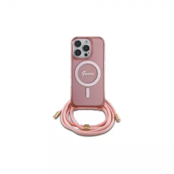 Guess GUHMP16LHCTSGNSP iPhone 16 Pro 6,3 inch Pink Hardcase Crossbody Cord Script MagSafe