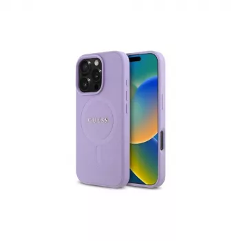 Guess GUHMP16LPSAHMCU iPhone 16 Pro 6,3 inch Purple Saffiano Leatherette Hardcase ar MagSafe