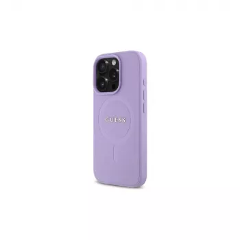 Guess GUHMP16LPSAHMCU iPhone 16 Pro 6,3 inch Purple Saffiano Leatherette Hardcase ar MagSafe
