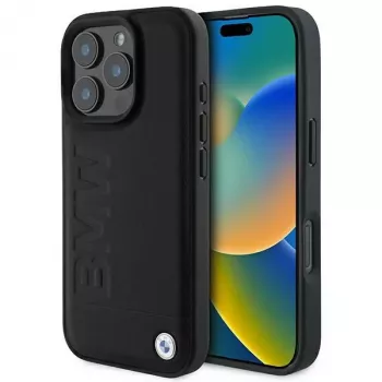 BMW Hot Stamp Leather Hard Case iPhone 16 Pro 6,3 inch Melns