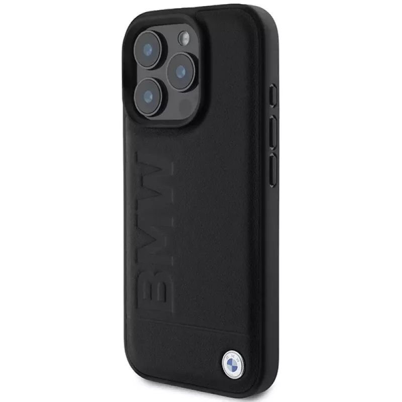 BMW Hot Stamp Leather Hard Case iPhone 16 Pro 6,3 inch Melns
