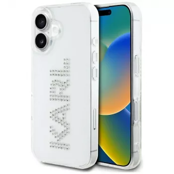 KARL LAGERFELD IML Rhinestones Logo Back Cover for Apple iPhone 16 - Caurspīdīgs