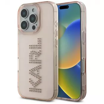 KARL LAGERFELD IML Rhinestones Logo Maciņš iPhone 16 Pro Rozā