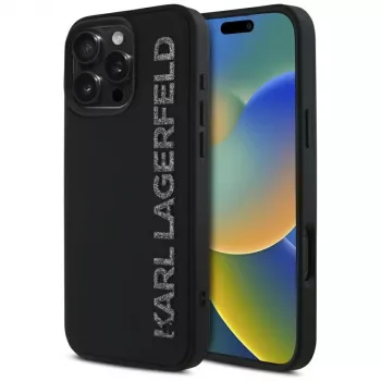 KARL LAGERFELD HC 3D Rubber Elongated Glitter Case Apple iPhone 16 Pro, Melns