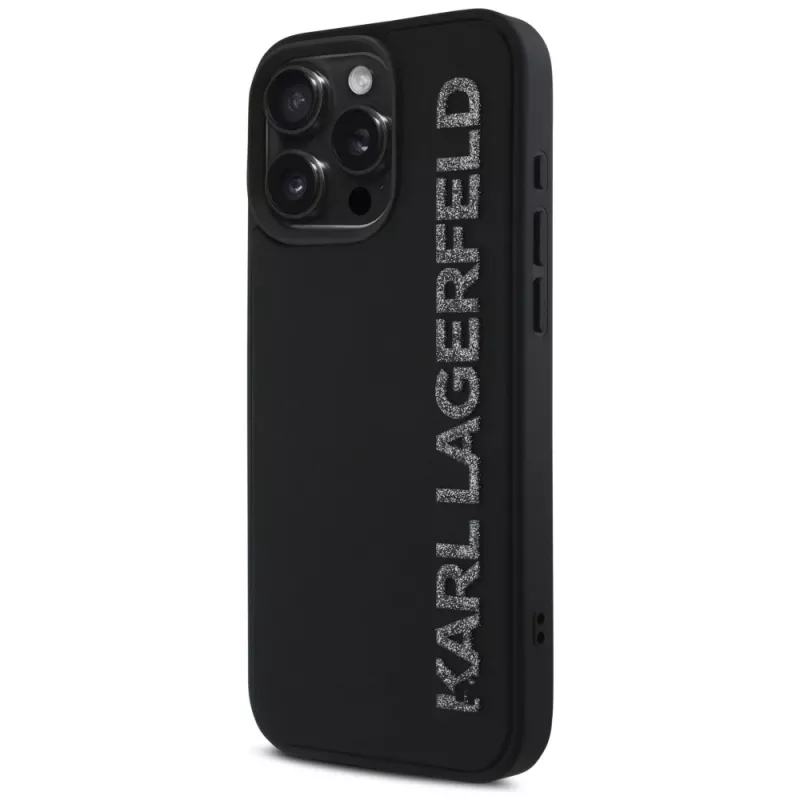 KARL LAGERFELD HC 3D Rubber Elongated Glitter Case Apple iPhone 16 Pro, Melns