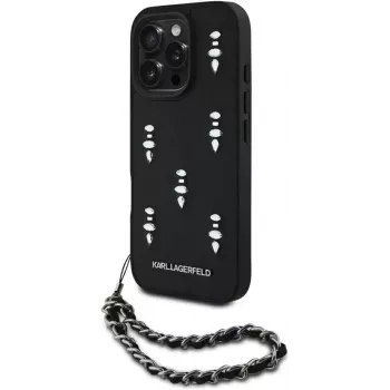 Karl Lagerfeld Saffiano Crystals with Chain Back Cover iPhone 16 Pro, Melns