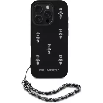 Karl Lagerfeld Saffiano Crystals with Chain Back Cover iPhone 16 Pro, Melns