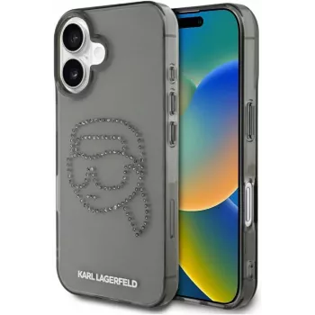 Karl Lagerfeld IML Rhinestones Karl Head Maciņš iPhone 16 (Melns)