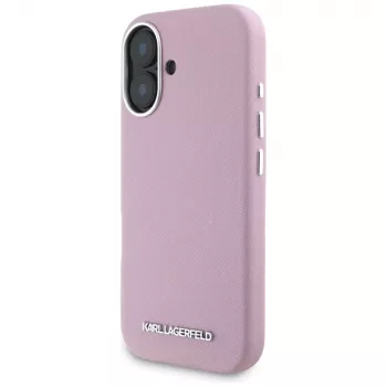 KARL LAGERFELD Saffiano Full Wrapped Elongated Metal Logo MacSafe Macīgs Apple iPhone 16 - Rozā