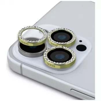 2-in-1 Guess BP Rhinestone Screen and Camera Lens Protector Kit for iPhone 16 Pro Max Gold