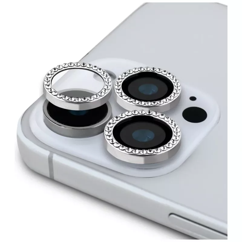 Guess BP Rhinestone 2-in-1 Screen and Camera Lens Protector Set for Apple iPhone 16 Pro Max - Silver
