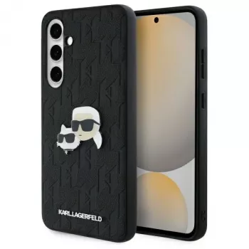 Karl Lagerfeld KLHCS24FEPGKLKCPK Samsung Galaxy S24 FE cietais vāciņš Black Monogram Karl & Choupette Head Pin