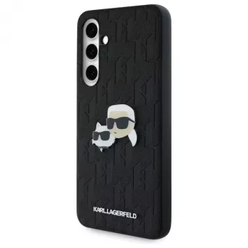 Karl Lagerfeld KLHCS24FEPGKLKCPK Samsung Galaxy S24 FE cietais vāciņš Black Monogram Karl & Choupette Head Pin