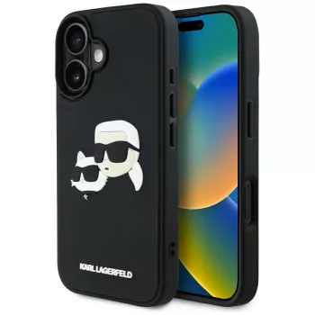 KARL LAGERFELD HC 3D Rubber DoubleHeads Case iPhone 16, Melns