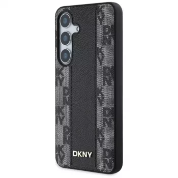 DKNY Ādas rūtainais MagSafe maciņš Samsung Galaxy S25, Melns