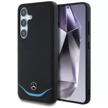 MERCEDES-BENZ Etui Mercedes Leather Contrasted Blue Horizontal Curve MagSafe for Samsung Galaxy S25 Black