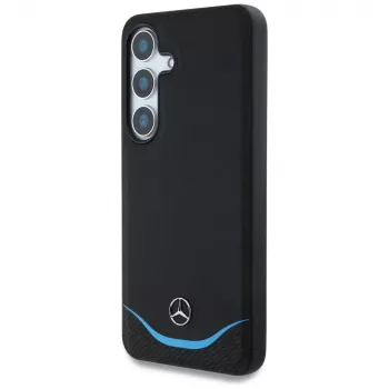 MERCEDES-BENZ Etui Mercedes Leather Contrasted Blue Horizontal Curve MagSafe for Samsung Galaxy S25 Black