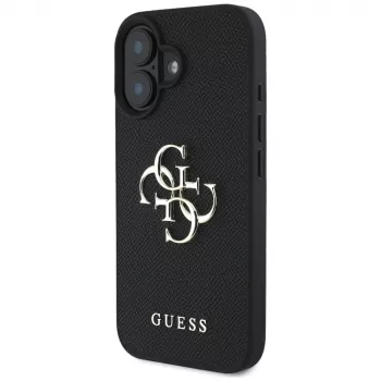 Guess Grained Big 4G Logo Small Classic Logo Case iPhone 16 (Melns)