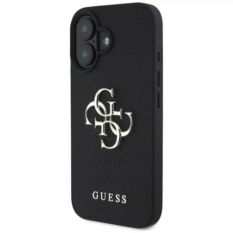 Guess Grained Big 4G Logo Small Classic Logo Case iPhone 16 (Melns)