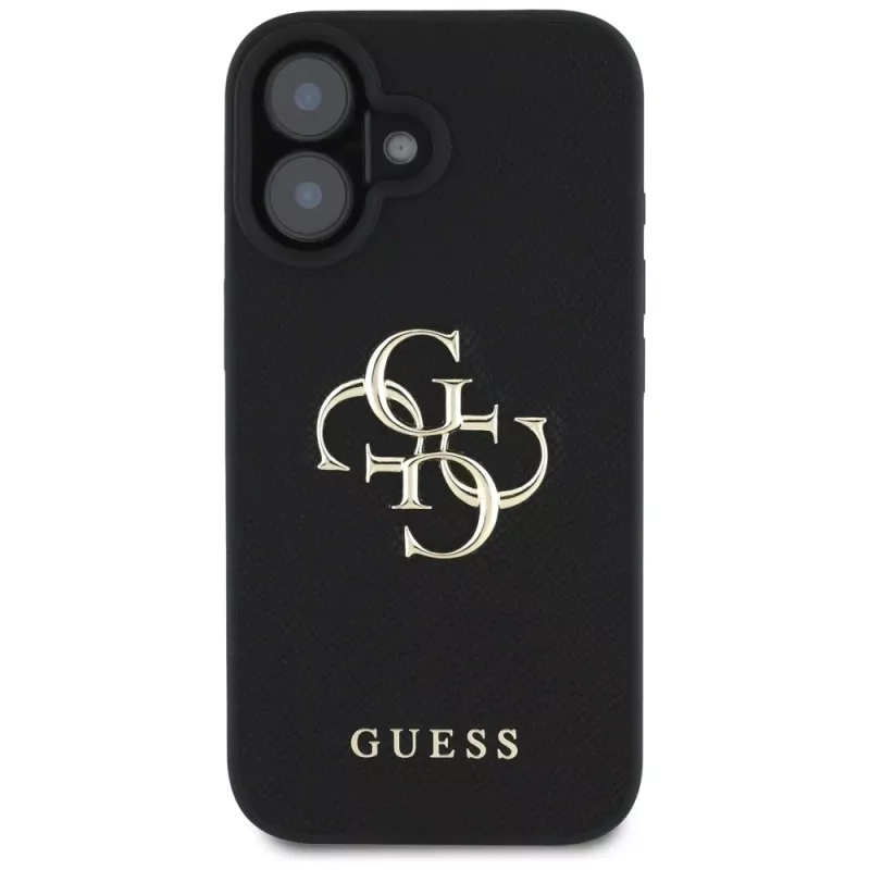 Guess Grained Big 4G Logo Small Classic Logo Case iPhone 16 (Melns)
