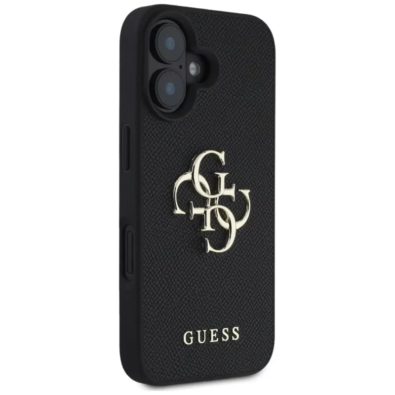 Guess Grained Big 4G Logo Small Classic Logo Case iPhone 16 (Melns)