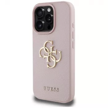 Guess Grained Big 4G Logo Small Classic Logo Back Cover for Apple iPhone 16 Pro (Rozā)