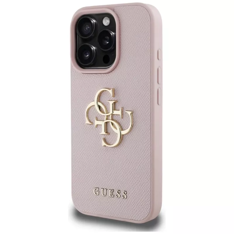 Guess Grained Big 4G Logo Small Classic Logo Back Cover for Apple iPhone 16 Pro (Rozā)