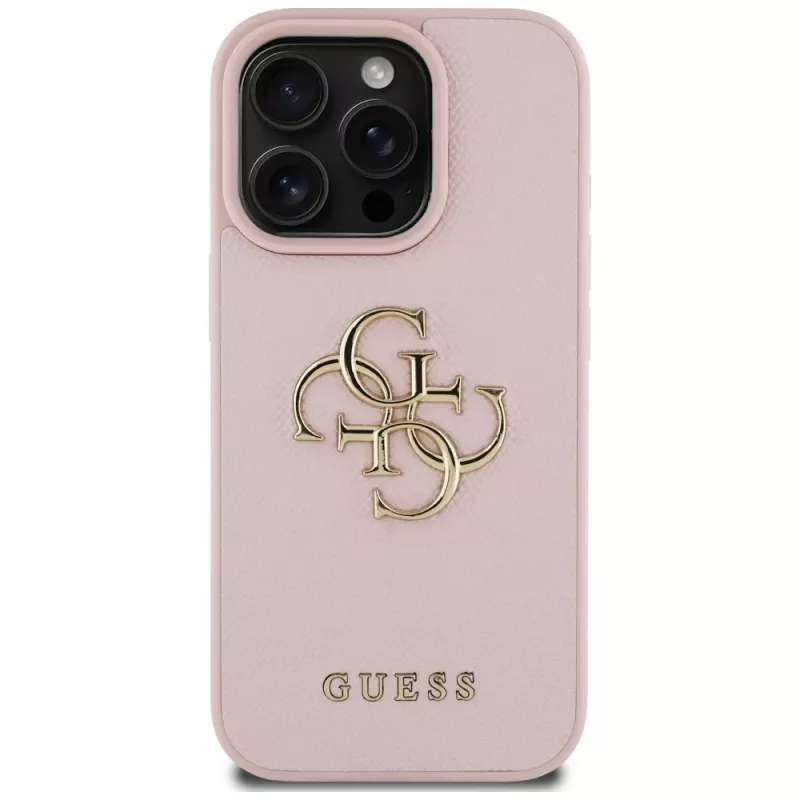 Guess Grained Big 4G Logo Small Classic Logo Back Cover for Apple iPhone 16 Pro (Rozā)
