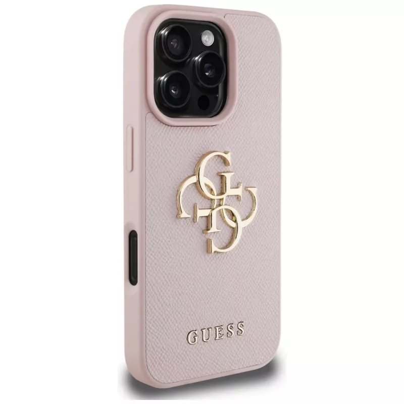 Guess Grained Big 4G Logo Small Classic Logo Back Cover for Apple iPhone 16 Pro (Rozā)