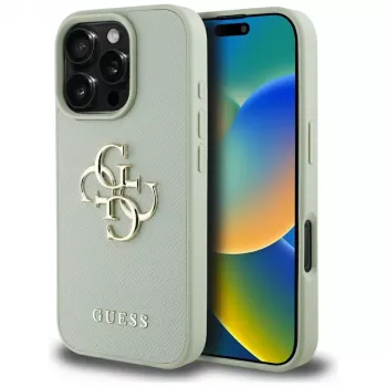 Guess Grained Big 4G Logo Small Classic Logo Back Cover Apple iPhone 16 Pro Max - Zaļš