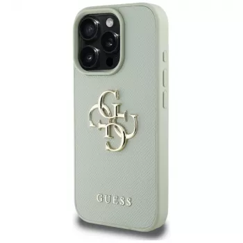 Guess Grained Big 4G Logo Small Classic Logo Back Cover Apple iPhone 16 Pro Max - Zaļš