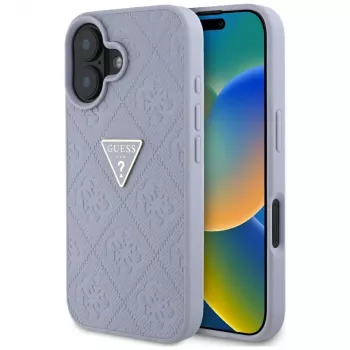 Guess Hot Stamp 4G Pattern Triangle Metal Logo Maciņš iPhone 16 (Purple)