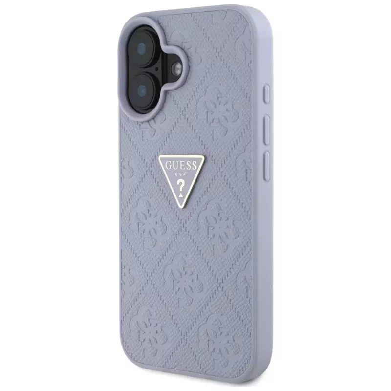 Guess Hot Stamp 4G Pattern Triangle Metal Logo Maciņš iPhone 16 (Purple)
