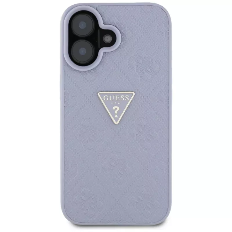 Guess Hot Stamp 4G Pattern Triangle Metal Logo Maciņš iPhone 16 (Purple)