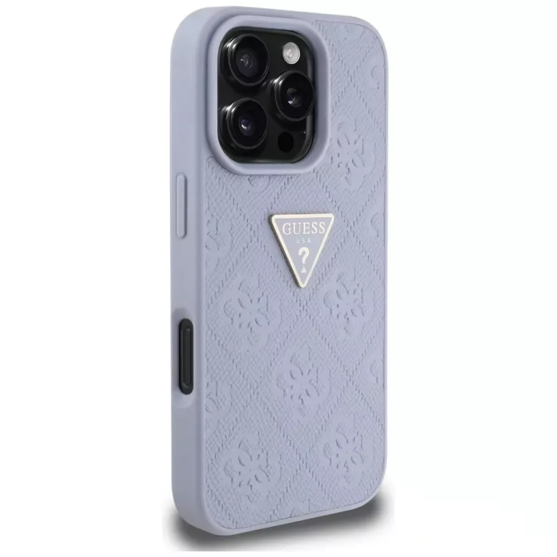 Guess Hot Stamp 4G Pattern Triangle Metal Logo Case iPhone 16 Pro Max (Purple)