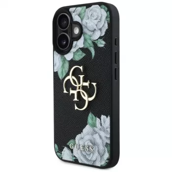 Guess Grained Roses Big 4G Logo Case for Apple iPhone 16, Black