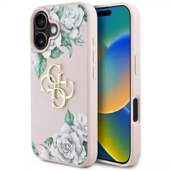 Guess Grained Roses Big 4G Logo Case Apple iPhone 16 – Rozā